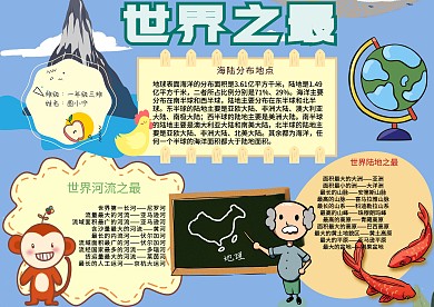世界之最卡通小学生地理小报模板