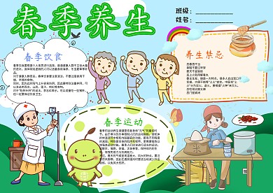 清新风春季养生小报手抄报模板