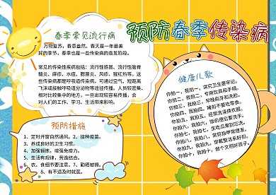 预防春季传染病绿色卡通手抄报