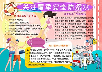 关注夏季安全防溺水安全教育小学生手抄报