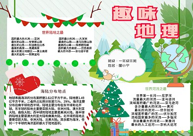 趣味地理卡通小学生地球小报模板