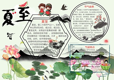 水墨二十四节气夏至手抄报