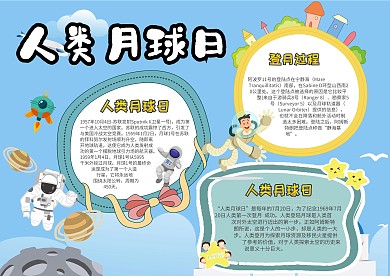小学生人类月球日手抄报模板