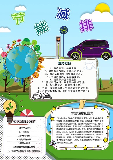 节能减排卡通小学生节能环保小报模板
