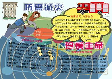 防震减灾珍爱生命安全小报小学生手抄报