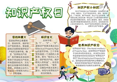 知识产权日小报创意卡通手抄报模板