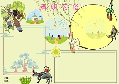 卡通水墨清明习俗手抄报版面设计