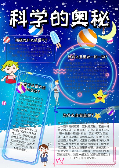 科学的奥秘学科小报创意手抄报模板