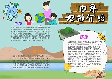 小学生世界地形手抄报模板