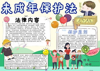 未成年保护法卡通小学生小报模板 