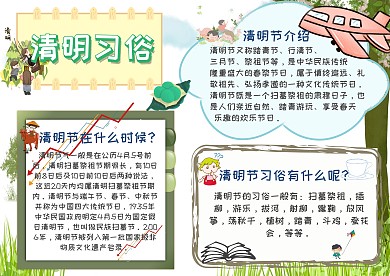 清明习俗清明节小报手抄报模板