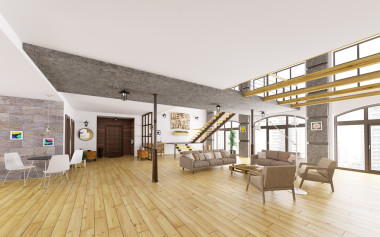 現(xiàn)代閣樓公寓室內(nèi) 3d 渲染