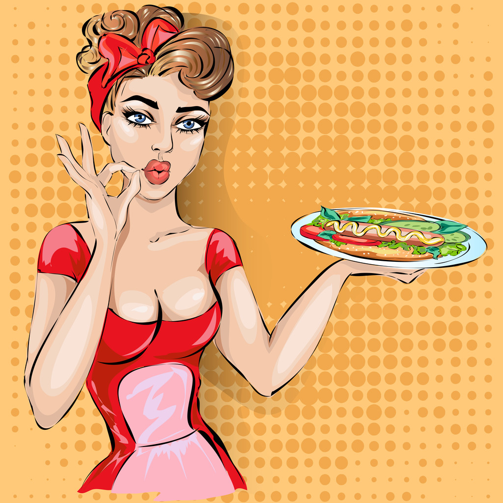 炙手可热的女服务员拿着托盘在小酒馆咖啡馆