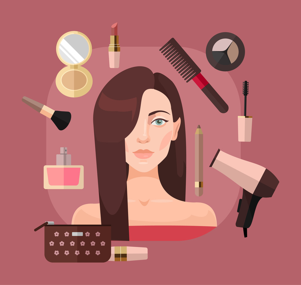 在美容院的女人。矢量平面插画
