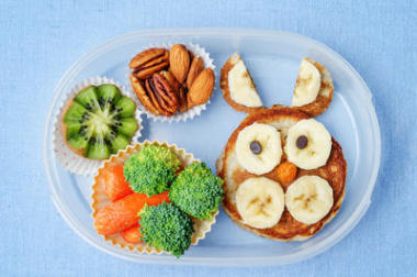 食物的鬼臉形式與孩子的學(xué)校午餐盒