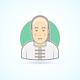 中国男人在传统的亲密图标。阿凡达和人物插图。扁平彩色轮廓样式