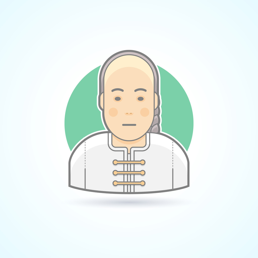 中国男人在传统的亲密图标。阿凡达和人物插图。扁平彩色轮廓样式