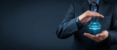 商人與保護的姿勢和汽車圖標