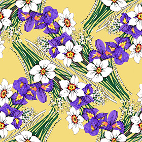 虹膜、 水仙花和雏菊花的花束