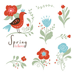 花元素和插图的向量集合