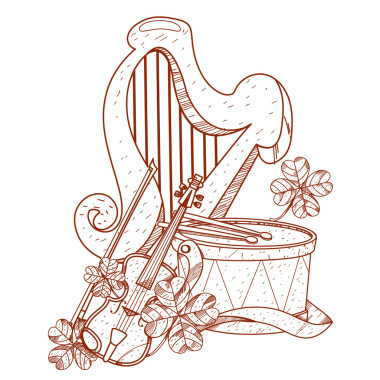 金色的竖琴，鼓和小提琴