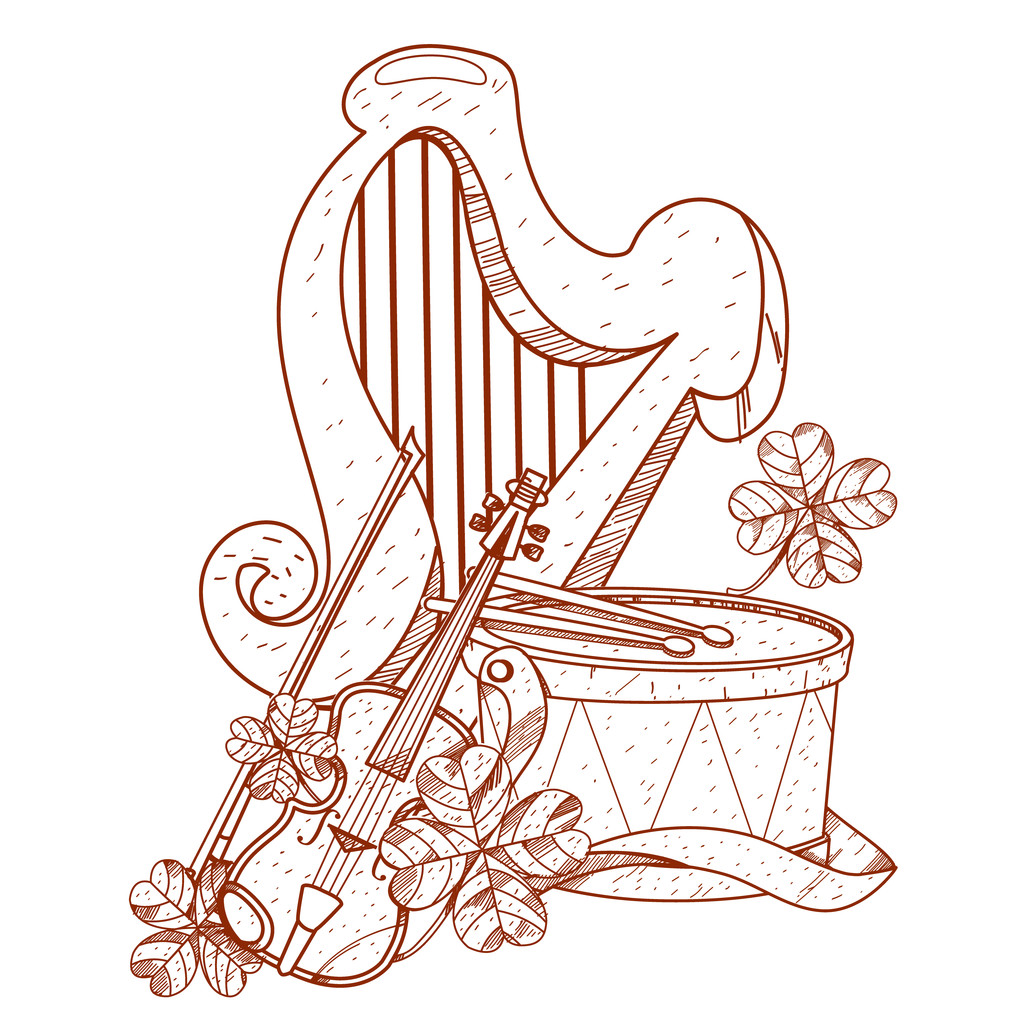 金色的竖琴，鼓和小提琴