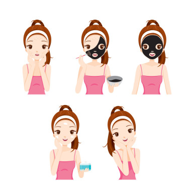 女孩關(guān)心和保護她的臉與各種行動組