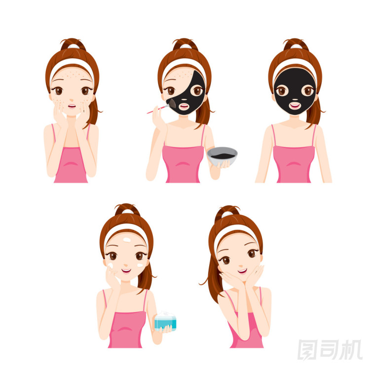 女孩關(guān)心和保護(hù)她的臉與各種行動(dòng)組