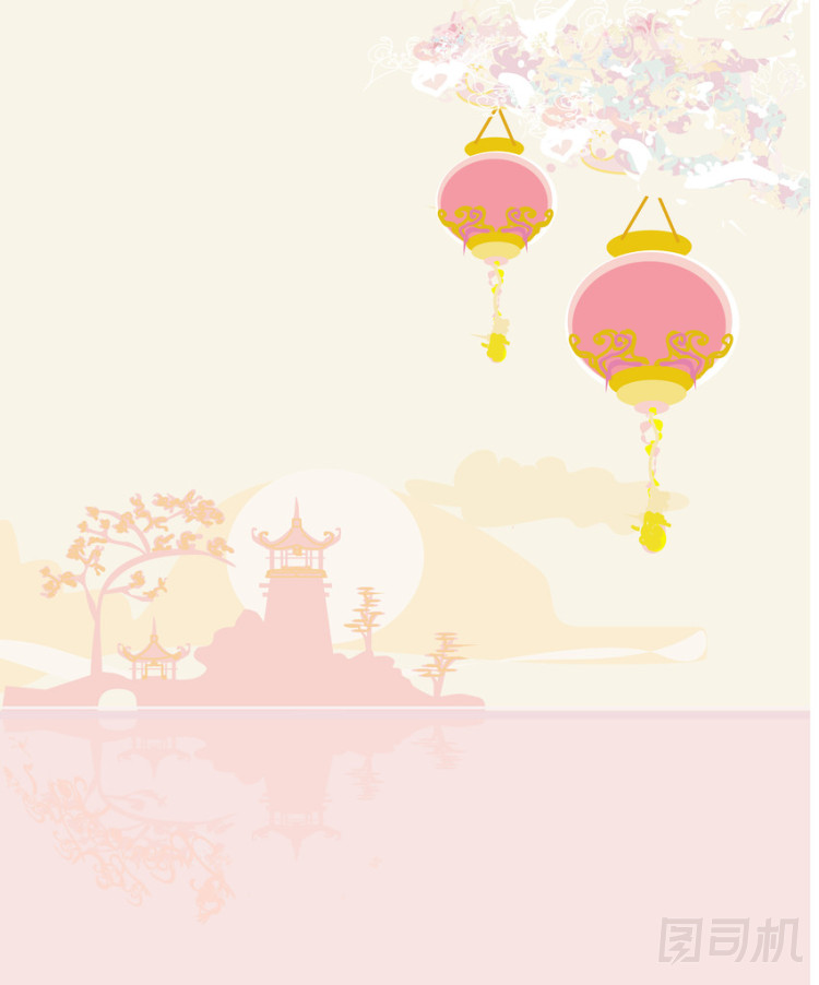 具有亞洲風(fēng)景和中國(guó)燈籠的舊紙.日本風(fēng)格背景