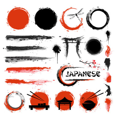 傳統(tǒng)的日本風(fēng)格。一套畫(huà)筆和其他設(shè)計(jì)元素