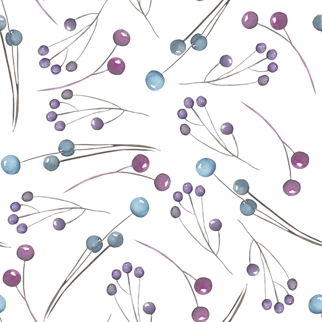 无缝的图案与水彩蓝色和紫色浆果