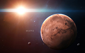 火星的高分辨率三维图像提出了太阳系的行星。这个由美国国家航空航天局提供的图像元素