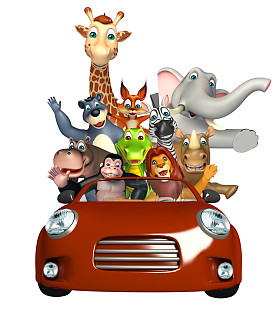 短吻鳄、 猿、 熊、 大象、 狐狸、 长颈鹿、 河马、 狮子、 犀牛和 Z