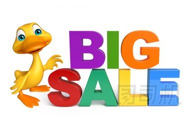 可愛的鴨卡通人物與大甩賣圖片