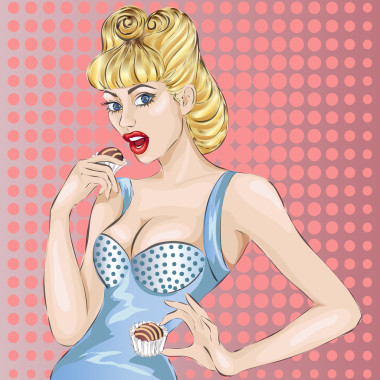 甜甜的糖甘蔗的女人的波普藝術(shù)插圖