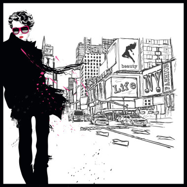 素描风格的时尚女孩.图片