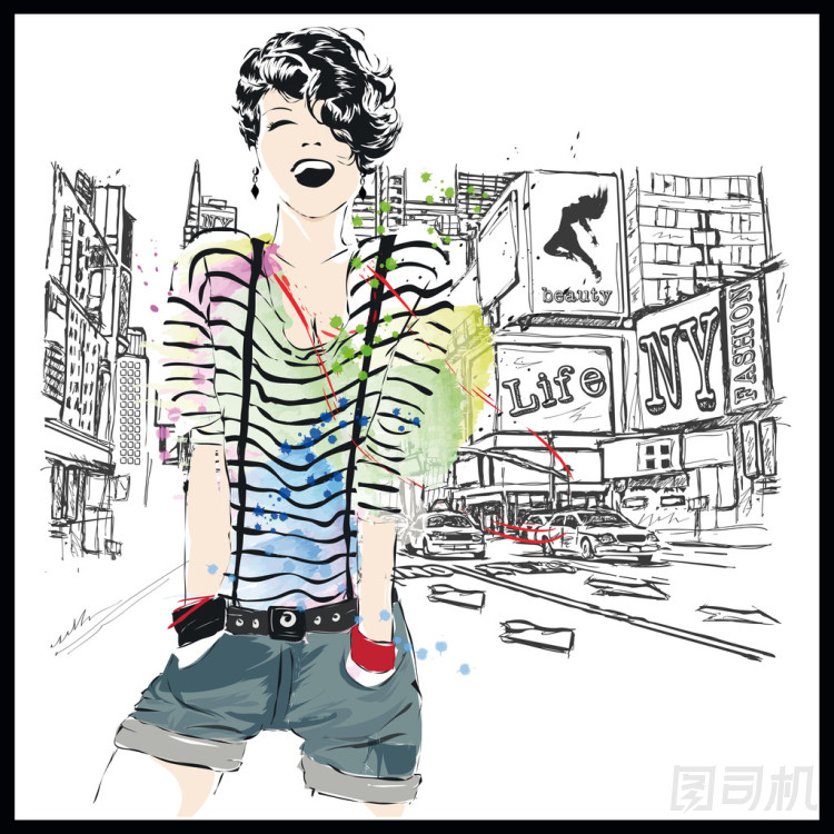 素描風(fēng)格的時(shí)尚女孩.圖片