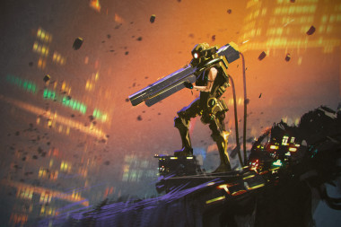 未來戰(zhàn)士在黃色西裝帶槍