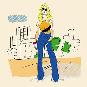 素描风格的时尚女孩
