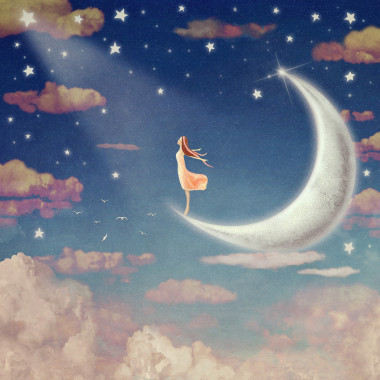 夜晚的天空有云，月亮和星星，背景藝術(shù)的插圖