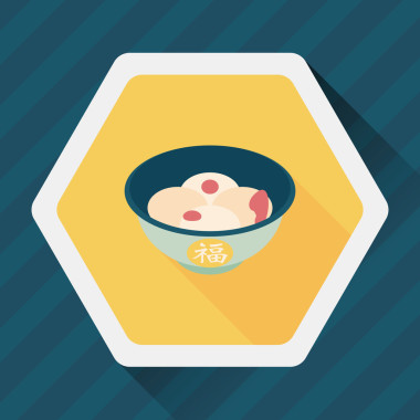 中国新年汤原平面图标与长长的影子，eps10