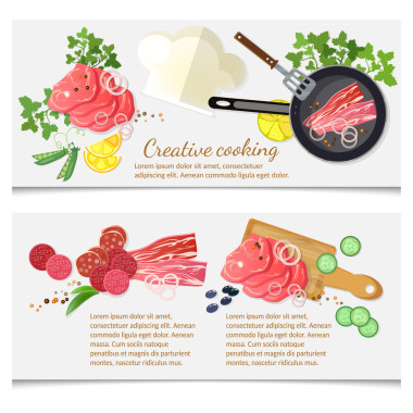 烹飪食物橫幅頂視圖肉和蔬菜