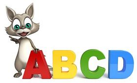 可爱浣熊卡通人物与 abcd 标志