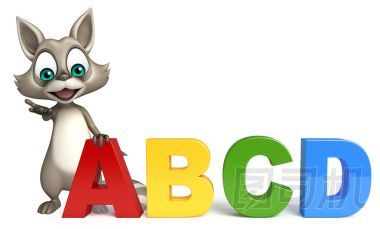 可愛(ài)浣熊卡通人物與 abcd 標(biāo)志