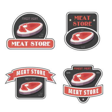 集老式復古徽章、 標簽、 屠宰市場肉店的 logo 設計模板