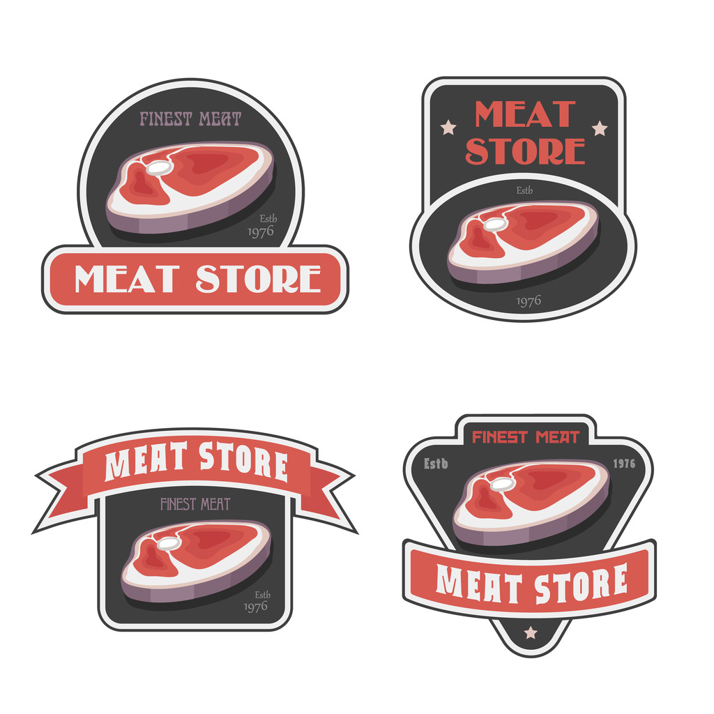 集老式复古徽章、 标签、 屠宰市场肉店的 logo 设计模板