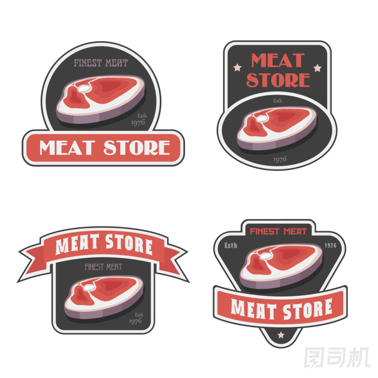 集老式復古徽章、 標簽、 屠宰市場肉店的 logo 設計模板