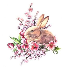 水彩复活节兔子与花照片