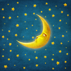 夜深人静的时候，星星和月亮，背景艺术的复古插图