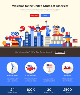 前往带有网页设计元素的 Usa 网站标题横幅